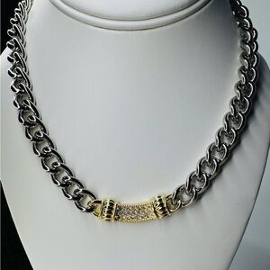 Two Tone 14KGP❣️VIDEO Simulated Stones Chunky Chain Toggle Necklace